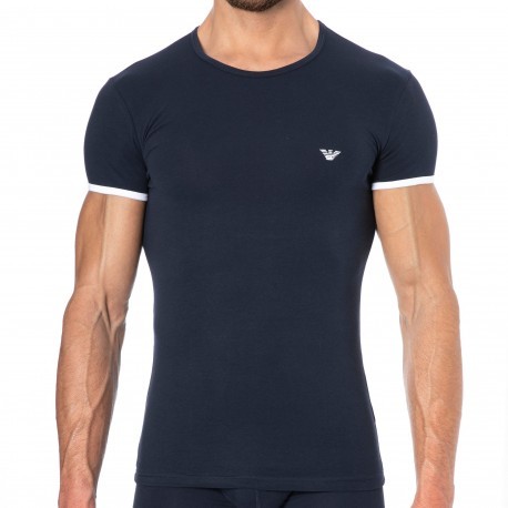 Emporio Armani T-Shirt Contrast Binding Coton Bleu Marine
