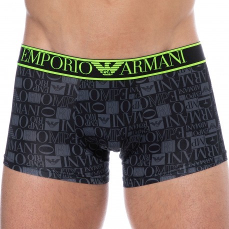 Emporio Armani Microfiber Boxer Briefs - All Over Logo - Black