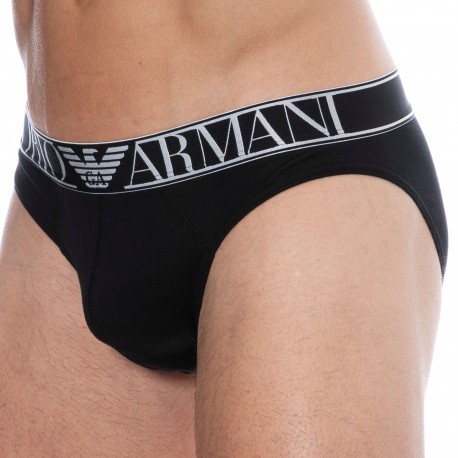 Emporio Armani Shiny Logoband Coton Briefs - Black