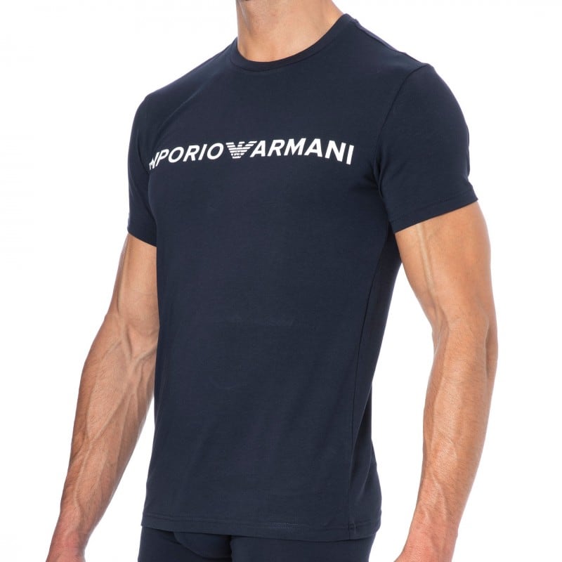 Men's Shirts & Tops OCEAN BLUE NEW LARGE ARMANI EMPORIO ARMANI MEGALOGO  STRETCH COTTON CREW NECK T SHIRT 