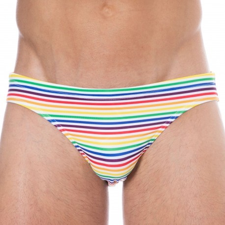 Sweet Banana Rainbow Stripes Swim Briefs - Multicolor