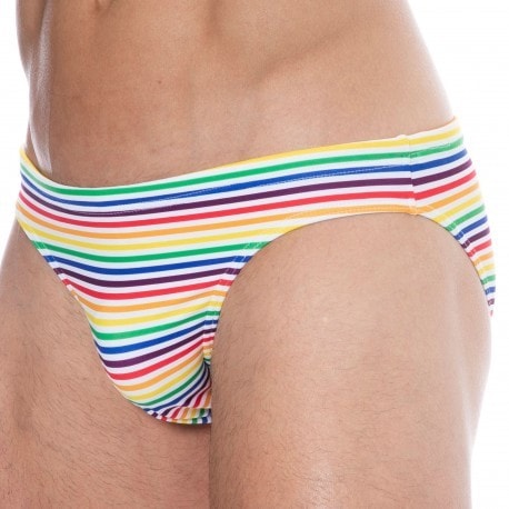 Sweet Banana Rainbow Stripes Swim Briefs - Multicolor