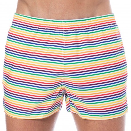 Sweet Banana Rainbow Stripes Swim Shorts - Multicolor