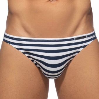 Slip Bikini Marinière Marine - Blanc Addicted