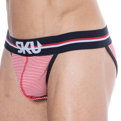 Slip Tanga Coton Rayure Rouge - Blanc SKU