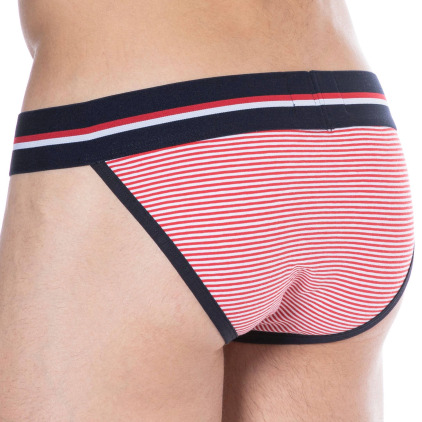 Slip Tanga Coton Rayure Rouge - Blanc SKU