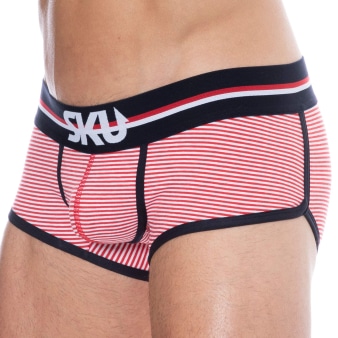 Shorty Coton Rayure Rouge - Blanc SKU