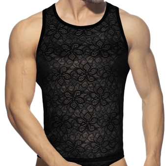 Addicted Flowery Lace Tank Top - Black
