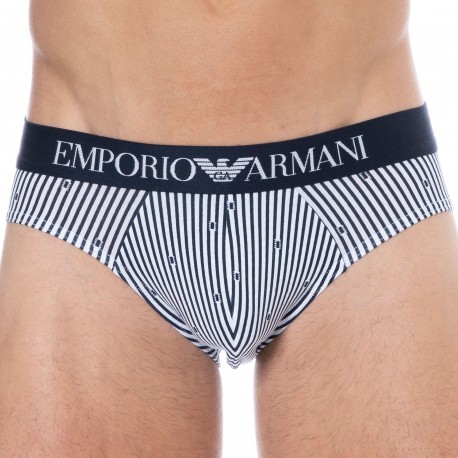 Emporio Armani Classic Pattern Cotton Briefs - Navy Stripe