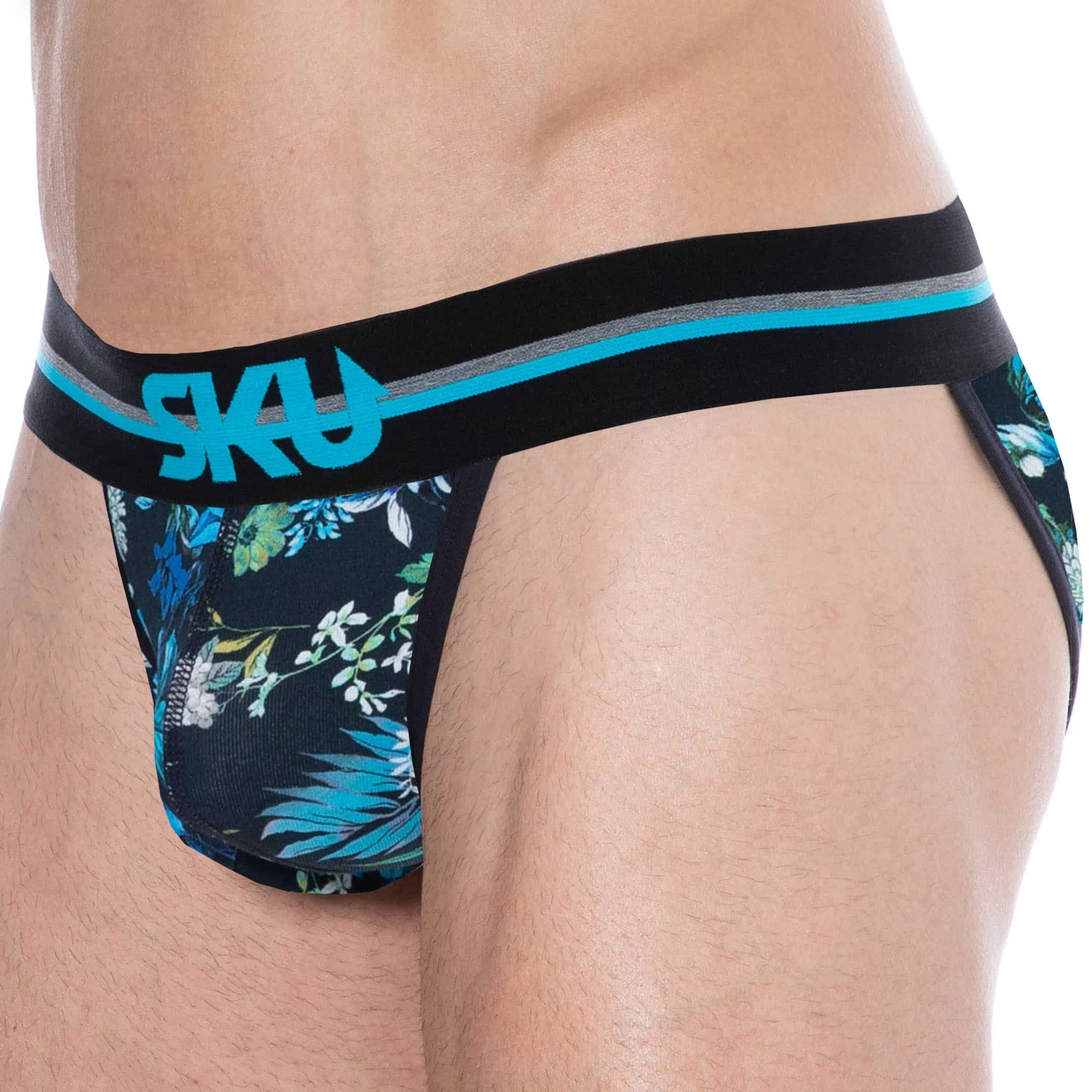 SKU Floral Cotton Tanga Briefs - Atoll Blue