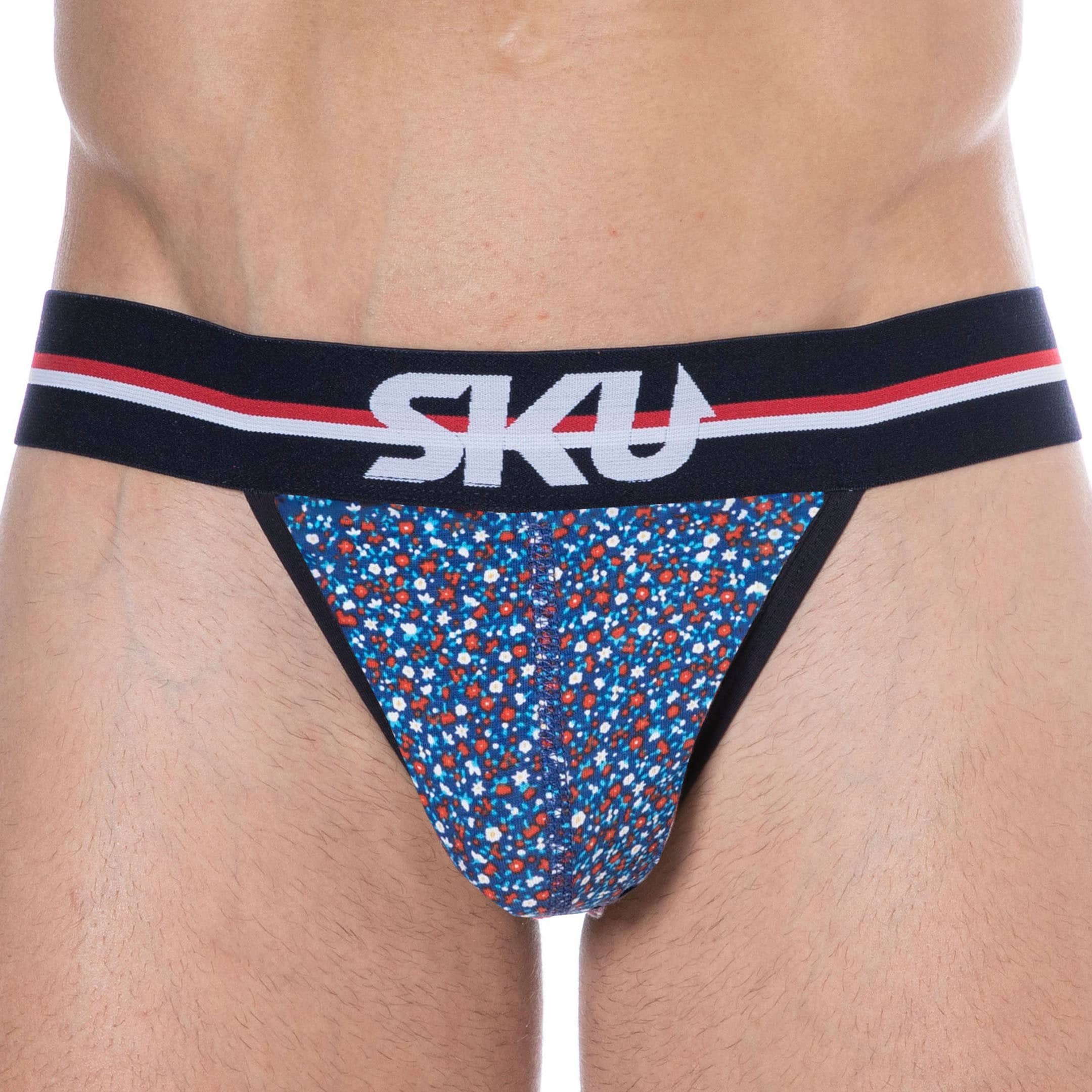 SKU Floral Cotton Tanga Briefs - Blue