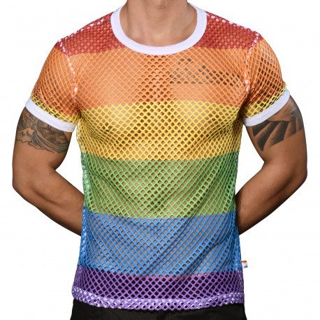 Andrew Christian T-Shirt Stripe Mesh Pride Arc-en-ciel
