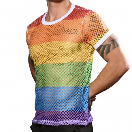 Andrew Christian T-Shirt Stripe Mesh Pride Arc-en-ciel