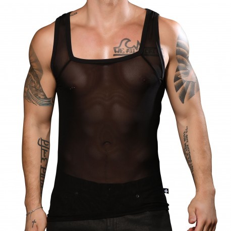 Andrew Christian Sexy Mesh Square Tank Top - Black