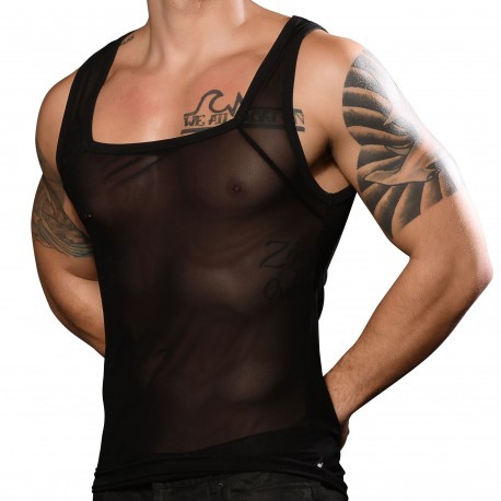 Andrew Christian Sexy Mesh Square Tank Top - Black