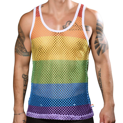 Andrew Christian Pride Mesh Stripe Tank Top - Rainbow