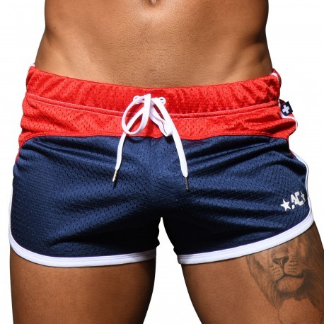 Andrew Christian Sporty Mesh Shorts - Navy - Red