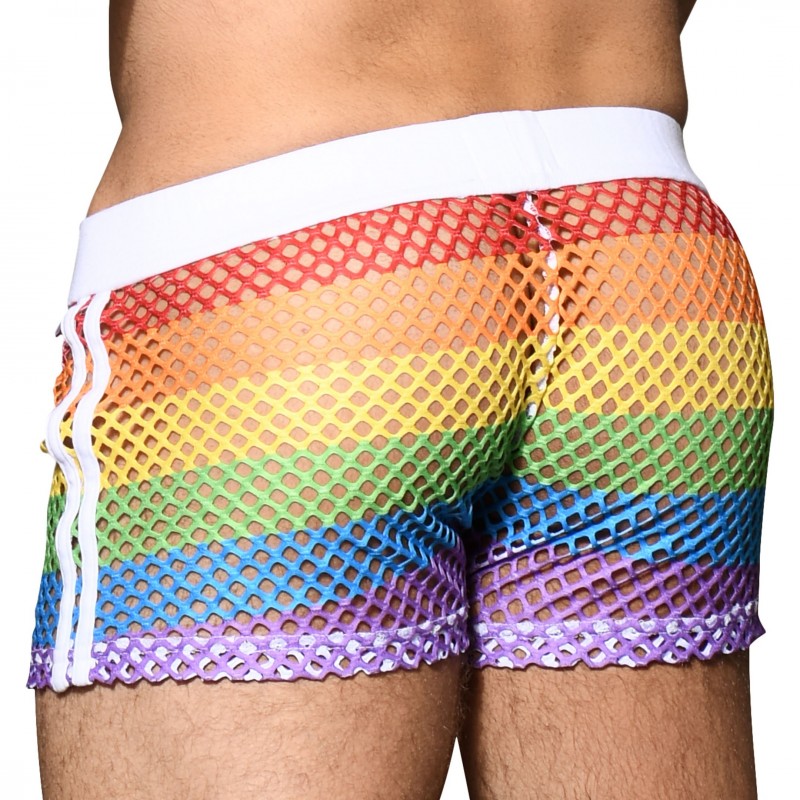 Andrew Christian Pride Mesh Stripe Shorts - Rainbow | INDERWEAR