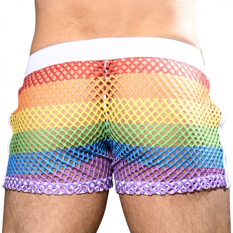 Andrew Christian Pride Mesh Stripe Shorts - Rainbow | INDERWEAR