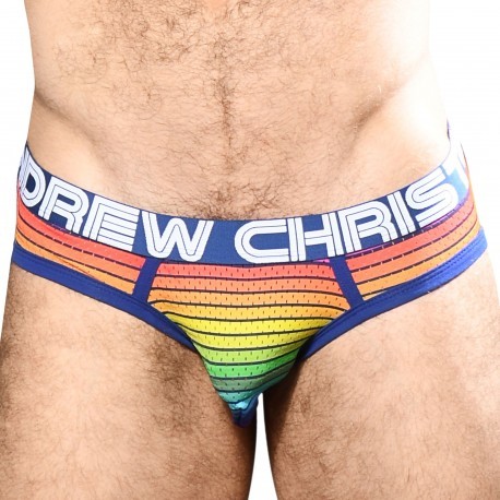 Andrew Christian Almost Naked Horizon Mesh Stripe Briefs - Rainbow