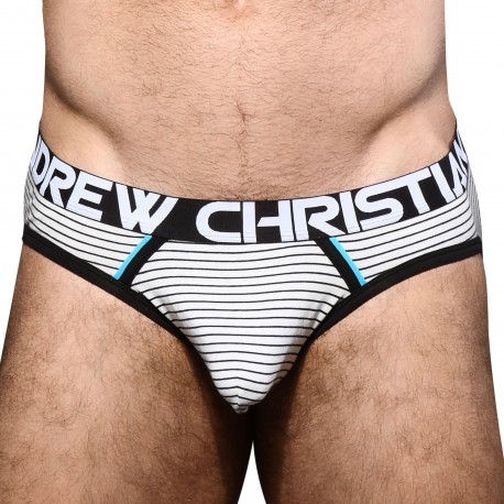 Andrew Christian Avalon Stripe Briefs with Almost Naked - White - Black