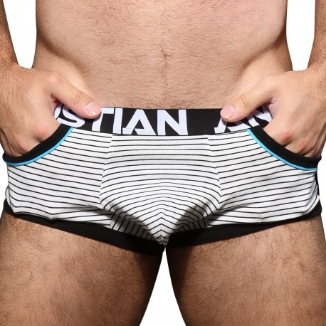 Andrew Christian Avalon Stripe Pocket Trunks with Almost Naked - White - Black