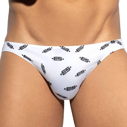ES Collection Slip Bikini Allover Logo Blanc