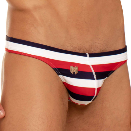 Marcuse String de Bain Journée Rayé Rouge - Marine - Blanc