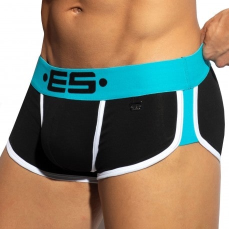 ES Collection Double Side Cotton Trunks - Black - Turquoise
