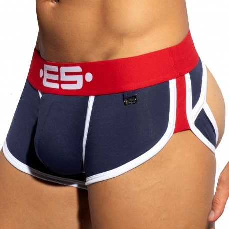 ES Collection Double Side Bottomless Cotton Trunks - Navy - Red