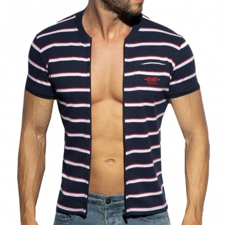 ES Collection Striped Polo Shirt - Navy - White