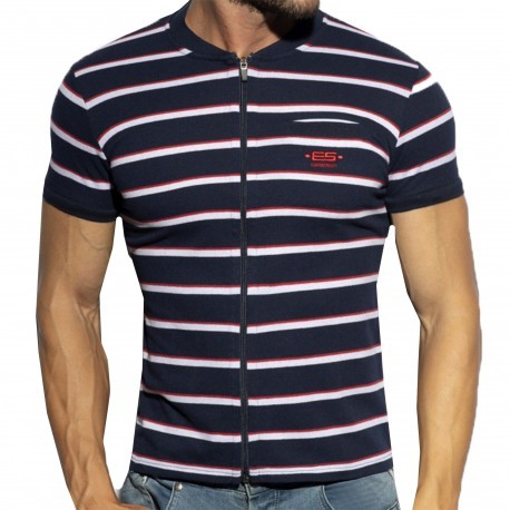 ES Collection Striped Polo Shirt - Navy - White