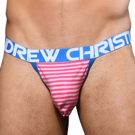 Andrew Christian Almost Naked Candy Stripe Thong - Fuchsia