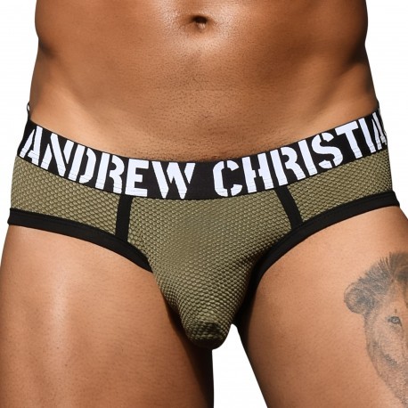 Andrew Christian Slip Almost Naked Mesh Military Vert Olive