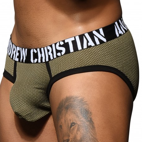 Andrew Christian Slip Almost Naked Mesh Military Vert Olive