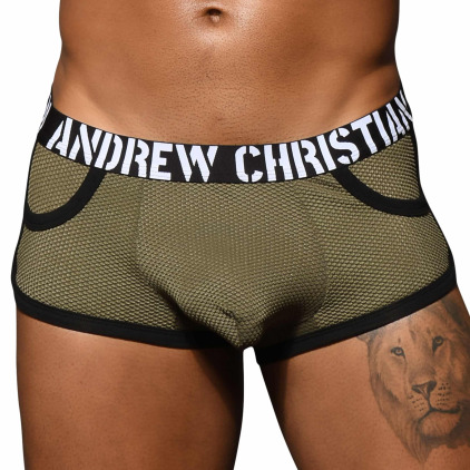 Andrew Christian Shorty Pocket Almost Naked Mesh Military Vert Ol