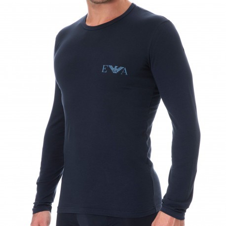 Emporio Armani T-Shirt Manches Longues Bold Monogram Coton Bleu Marine