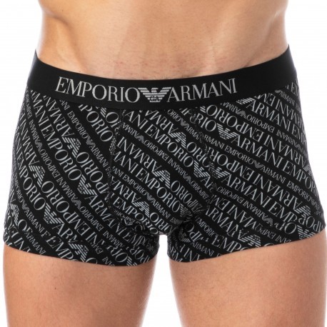 Emporio Armani All Over Logo Cotton Boxer Briefs - Black