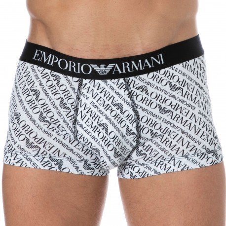 Emporio Armani Boxer All Over Logo Coton Blanc