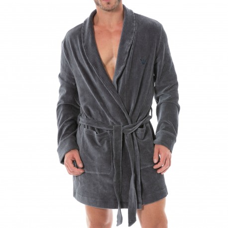 Emporio Armani Ribbed Chenille Dressing Gown - Charcoal