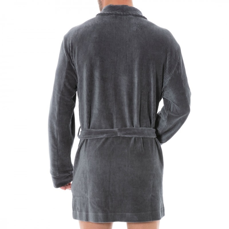 Emporio Armani Ribbed Chenille Dressing Gown - Charcoal | INDERWEAR