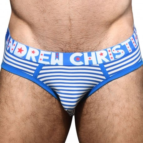 Andrew Christian Almost Naked Sky Stripe Briefs - Blue - White