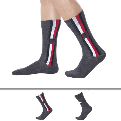 Tommy Hilfiger Lot de 2 Paires de Chaussettes Rayure Iconique Gri