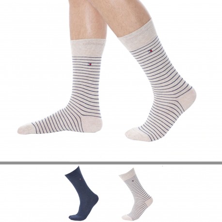 Tommy Hilfiger 2-Pack Small Stripe Socks -Blue Jeans -Beige Strip