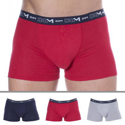 DIM Lot de 3 Boxers Coton Stretch Marine - Rouge - Acier