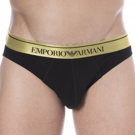Emporio Armani Slip Shiny Logoband Coton Noir