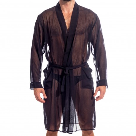 L’Homme invisible Chantilly Kimono Dressing Gown - Black
