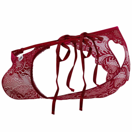 CandyMan Lace Heart Bikini Briefs - Burgundy