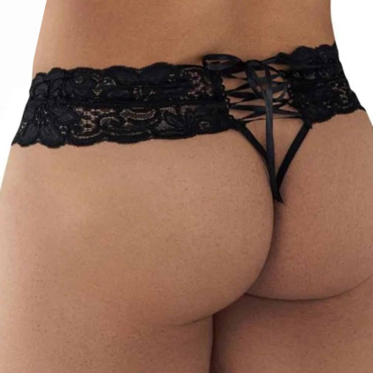 String Dentelle à Lacets Noir CandyMan