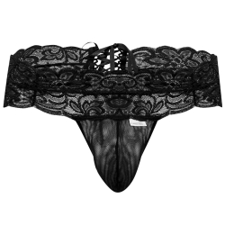 String Dentelle à Lacets Noir CandyMan